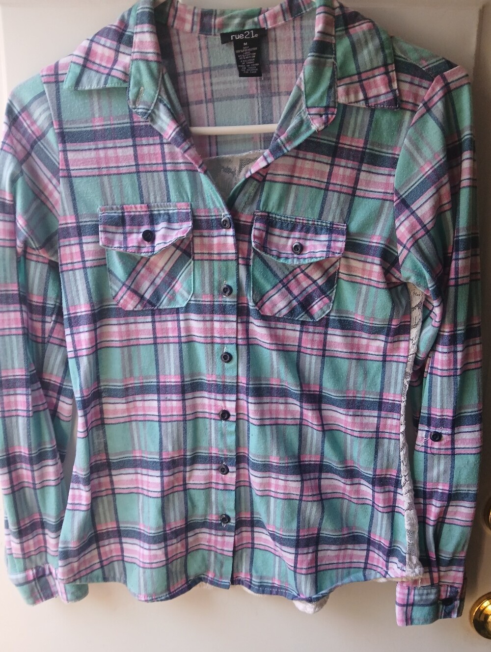 Rue21 Multicolor Plaid Button-Up Shirt Women's Medium Y2K Grunge Flannel Top